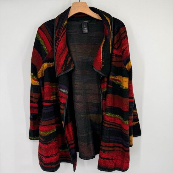 Ali Miles Womens southwestern pattern Cardigan Jacket Size Large faux leather - Picture 6 of 15